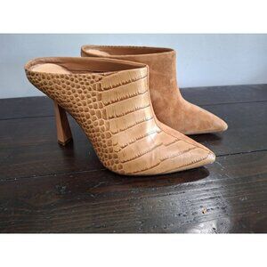 EUC Gibson Latimer Brown Leather and Suede Croc-Embossed Heeled Mule/Sz. 7M